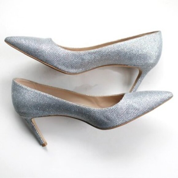 Stuart Weitzman Silver Leigh Metallic Stiletto Pointy Toe Pumps Size 9.5 - Picture 5 of 8